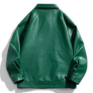 Automne nouveaux hommes fermeture éclair solide veste en cuir PU manteau de Streetwear surdimensionné avec tissu de toile de Style Hip Hop - Product Image 2