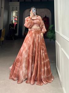 El último diseñador Tissue Silk Zari Printed Work Lahenga Choli de FabZone - Product Image 4