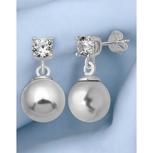 New arrival 925 STERLING <b>SILVER</b> 4 MM ZIRCON STONE 8 MM WHITE SHELL <b>PEARL</b> STUD <b>EARRINGS</b> From Turkey - Product Image 5