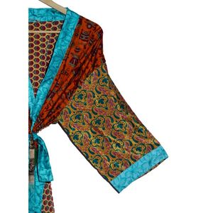 Kimono de seda Floral Maxi vestido Sexy Casual indio Patchwork estampado térmico noche bata vestido para mujer verano ropa de dormir - Product Image 6