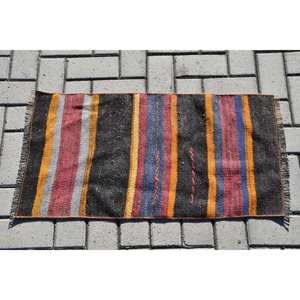 พรมขนสัตว์สีดำสไตล์ตุรกีทำด้วยมือแบบดั้งเดิม1.5 x 2.8ft ต่อการออกแบบสำหรับห้องนอนห้องโถงสี่เหลี่ยมผืนผ้าน้ำยาง - Product Image 2