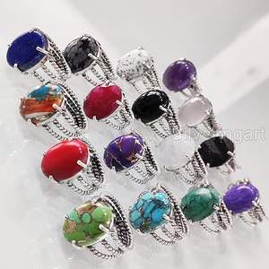 Anillo de Mujer con Coral Natural, Ópalo, Turmalina, Rubí, Lapislázuli, Cuarzo, Piedra Preciosa, Anillo Bohemio, Joyería Hecha a Mano, Anillo de Plata de Ley 925 - Product Image 4