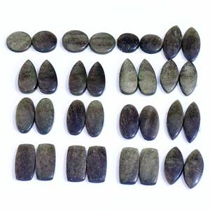 Cabochon en obsidienne dorée naturelle Paire plate de pierres précieuses en vrac pour bijoux Paire d'obsidienne dorée assortie - Product Image 2