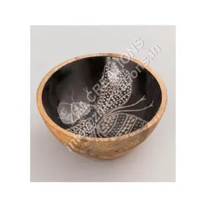 芒果木碗珐琅蝴蝶印花黑色圆形礼品家居婚礼圣诞活动节日使用
