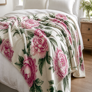 Custom Printed <b>Throw</b> Blanket Personalized Pink Peony Floral Gift Sublimation Flannel Fleece Polyester - Product Image 1