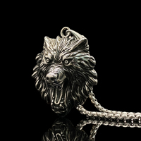 Pendentif tête de loup nordique vintage en acier inoxydable, collier totem à esprit animal dominant en or 14 carats pour homme, cadeau de vacances, bijoux