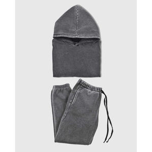 Sweat-shirt imprimé personnalisé lavé à l'acide patch brodé en détresse sweat à capuche jogging survêtement pantalon de survêtement évasé et ensemble de sweat à capuche - Product Image 5