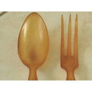 Servidor de ensalada Vintage antiguo en cuerno y servidor de ensalada de Metal plateado Utensilios de cocina Regalo de boda - Product Image 6