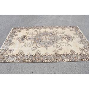 Alfombra turca Vintage de área grande de 5,4x8,6 pies, clásica, Beige, marrón, patrón de retazos, Material de lana, látex para pasillo de dormitorio - Product Image 4