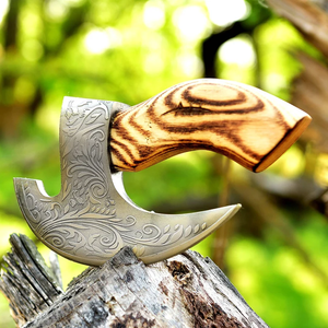 Viking Hand Forged Kitchen Knives Multi-Purpose Stainless Steel Blade Etching Pattern Wooden Handle Leather Sheath Industrial - Product Image 3