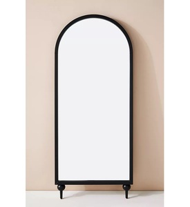 Miroir sur pied classique noir arqué pleine longueur avec cadre décoratif pour un style de maison moderne - Product Image 2
