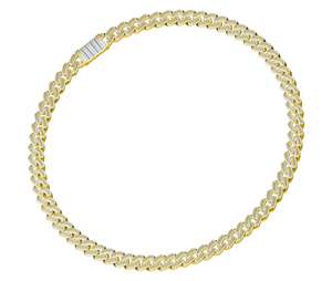 Colliers en or jaune et blanc 10-18 carats pour hommes, chaînes cubaines exquises avec diamants baguette et ronds, longueur 24 pouces - Product Image 2