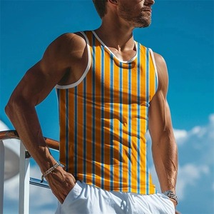 2025 été nouveau décontracté rayure imprimer hommes sans manches T-shirt Style hawaïen hommes à la mode O cou gilet en plein air plage hommes gilet - Product Image 3