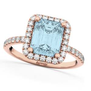 Bague de fiançailles en or rose 14 carats avec aquamarine et diamants, bijoux en diamants de 3,32 carats - Product Image 4
