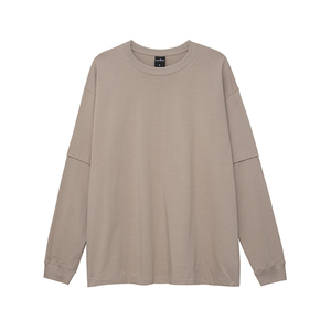 Spring Solid Color 270Gsm Heavy Weight Cotton Casual Basic Loose <b>Long</b> <b>Sleeve</b> <b>T</b>-<b>shirt</b> - Product Image 6