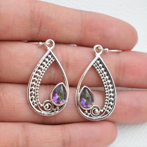 Cadeau d'anniversaire Mystic Topaz Gemstone Boucles d'oreilles 925 Solid Sterling Silver Topaze Boucles d'oreilles pour femmes filles, Dangle Earrings Silver - Product Image 5