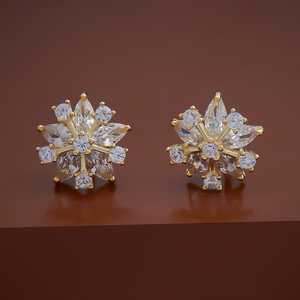 92.5 <b>Silver</b> <b>Stud</b> <b>Earrings</b> 168158 Floral Pattern with Marquise Cut Diamond for Weddings - Product Image 1