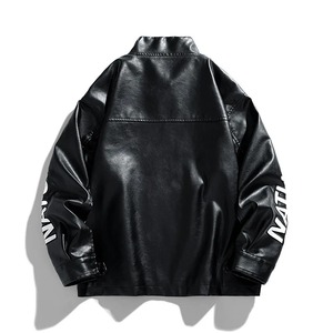 Casual <b>Leather</b> Jacket for Men Solid Color Letter-Embroidered Printed <b>Coat</b> High Quality Brand <b>Leather</b> Jacket Male - Product Image 4