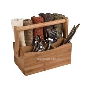 Caddy en bois fabriqué à la main avec poignée Design personnalisé pour cuisine hôtel servant porte-couverts organisateur de stockage - Product Image 5