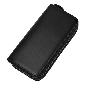 Portefeuille long en cuir synthétique microfibre noir, fermeture à glissière, design minimaliste, utilisation quotidienne toutes saisons - Product Image 1
