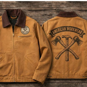 Chaqueta de Trabajo para Hombre, Chaqueta de Trabajo de Lona Gruesa, Cuello de Pana, Chaqueta Utilitaria Aislada, Chaqueta de Trabajo de Invierno con Forro de Cuadros Cálidos - Product Image 1