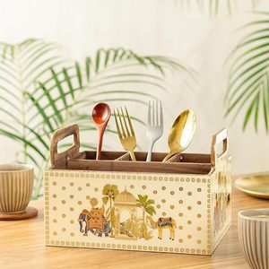 Porta Cucharas Clásico de Madera de Tres Niveles con Diseño Decorativo, Superficie Pulida Lisa para Exhibición en Mesa de Cocina, Económico - Product Image 4