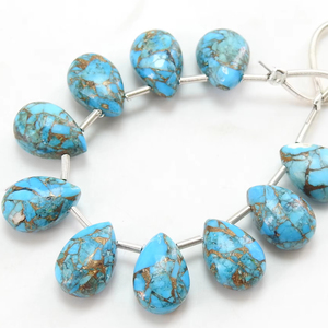 Pendientes de cobre azul y turquesa con forma de lágrima, 12x8mm, hechos a mano, para fabricación de joyas, tamaño calibrado de piedras preciosas sueltas - Product Image 1