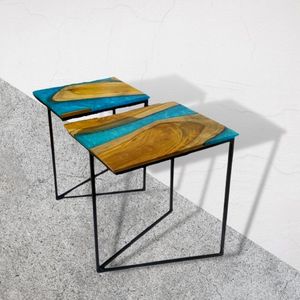 AK โต๊ะข้างโลหะทองเหลืองสีดำพร้อมชุดไม้ด้านบนหลากสีโต๊ะเฟอร์นิเจอร์คุณภาพสูง2ชิ้นสำหรับคาเฟ่/เฟอร์นิเจอร์ในบ้าน - Product Image 1