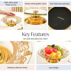 Socle décoratif de luxe élégant en fer et verre pour décoration de table ronde et accessoire - Product Image 6