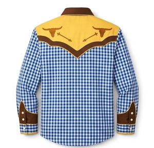 Camisa Vaquera Unisex de Manga Larga con Bordado Floral, Estilo Rodeo, Cierre de Botones, Corte Ajustado, Ribete en Contraste, 100% Algodón - Product Image 3