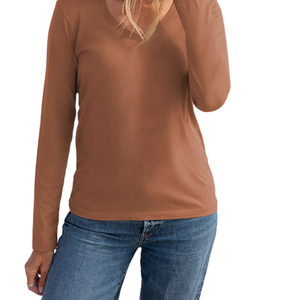 Camiseta de Manga Larga con Cuello en V para Mujer, 100% Algodón Orgánico de Lujo, Preencogido, Certificado GOTS, Ajuste Clásico, Suave y Premium - Product Image 6