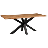 Table à manger extensible en bois massif avec bord naturel et pieds en métal, design moderne pour hôtel et entrepôt
