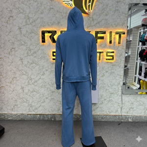 Conjunto de chándal azul con capucha y estampado blanco, sudadera con cremallera completa y pantalones, estilo streetwear para adultos - Product Image 2