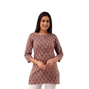 Kurta court en coton imprimé fleuri pour femmes haut droit pour femmes jeans robe indienne en coton pour fille