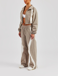 Custom Made Women's 100% Cotton Solid Lace Windbreaker Zip Hoodie Oversized Trousers <b>Set</b> Streetwear Winter Tracksuit - Product Image 4