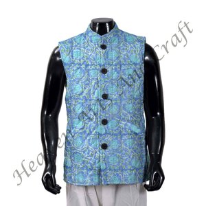 Chaqueta acolchada de estilo bohemio hecha a mano para hombre, abrigo de invierno con estampado de algodón puro de bloque con cierre de botón, algodón estampado - Product Image 3