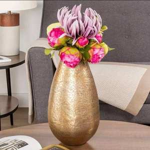 Vase à fleurs en fer doré avec motif gravé style côtier, centre de table écologique pour mariage, maison, bureau, décoration florale - Product Image 4