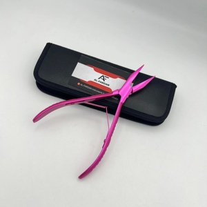 Pince à pointe plate pour extensions de cheveux, acier inoxydable durable de haute qualité, couleur rose métallique, étui en cuir - Product Image 1