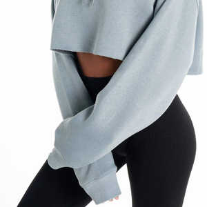 Sudadera Corta con Capucha 100% Algodón para Mujer, Ropa Casual de Manga Larga, Sudaderas Cortas de Algodón de Moda, Venta al por Mayor Directa de Fábrica OEM - Product Image 4