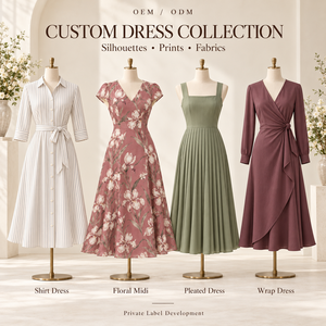 Abito Midi da Donna Personalizzato OEM con Stampa Contorno in Porcellana, Bordo Zaffiro Effetto Ciottolo Disegnato a Mano, Esclusiva Anteprima Espositiva, Private Label - Product Image 3