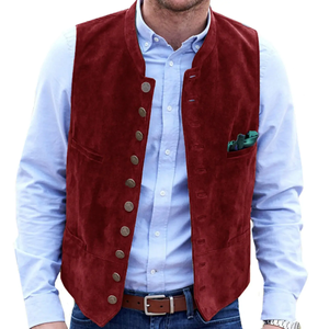<b>Men's</b> Plus Size Fashionable Cowhide Waistcoat Real Leather <b>Vest</b> Breathable Canvas Washed Technique <b>Sleeveless</b> Design for Winter - Product Image 3