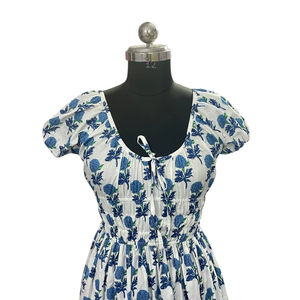 ชุดเดรสฤดูร้อนคุณภาพสูงของผู้หญิงชุดเดรสผ้าฝ้ายธรรมชาติพิมพ์ลายดอกไม้หรูหราทรงหลวมมินิทรงหลวม - Product Image 1