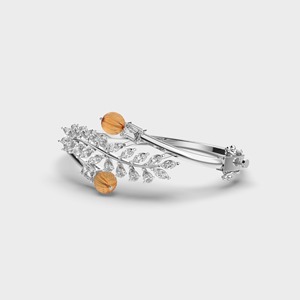 IGI Certified Lab Grown Emerald / Pear & Marquise Diamond Leaf Motif Open <b>Bangle</b> <b>Bracelet</b> in Solid 925 Sterling <b>Silver</b> - Product Image 2