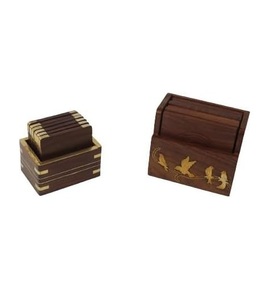 Dessous de verre en bois de Sesham fabriqués à la main | Ensemble de sous-verres en bois de 6 + 6 (petits et grands) - Product Image 1