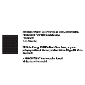 Panneau solaire DK Solar Energy 230M54 noir - Silicium polycristallin et monocristallin de qualité A, type N, HJT, feuille arrière blanche - Product Image 2