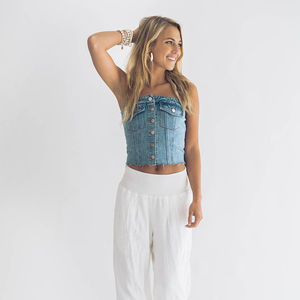 Vintage <b>Ladies</b> Korean Women Sexy Blue Tube <b>Tops</b> <b>Top</b> Quality Trendy Jeans Denim 1 Piece Tube <b>Top</b> <b>Vest</b> Outfit women's shirt - Product Image 2