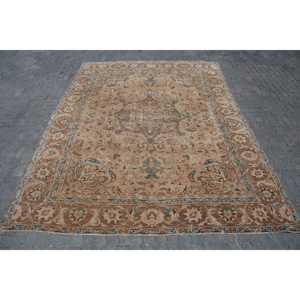 Vintage Rug, 9.7x12.6 ft Oversize Turkish Rug, <b>Brown</b> Blue Ikat Rug - Product Image 1