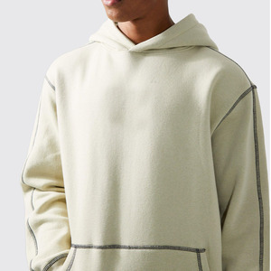 Hot Selling <b>Men</b> <b>Beige</b> Colour Blank Thick Fleece <b>Hoodie</b> With Contrast Stitch All Over <b>Men</b> Oversized Custom Hoodies in Bulk - Product Image 4