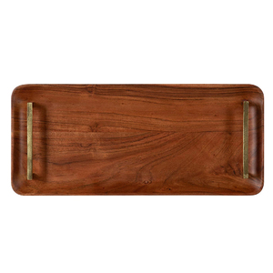 Forme étroite avec poignée en métal ensemble bois naturel rectangulaire fête de la nourriture plateau de service en bois plateau de service de luxe en bois - Product Image 1