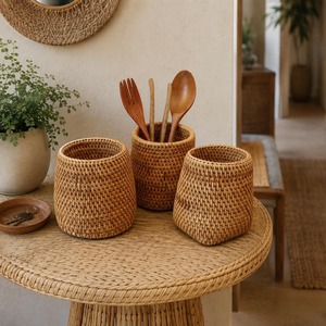 Panier porte-ustensiles en rotin fait main, paniers de rangement faits à la main, rotin naturel, moderne, multifonction, fabriqué au Vietnam - Product Image 5